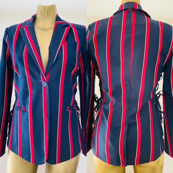 ROMEO & JULIET NWT $260 Lace-Up Striped Fitted BLAZER Small - Picture 12 of 14